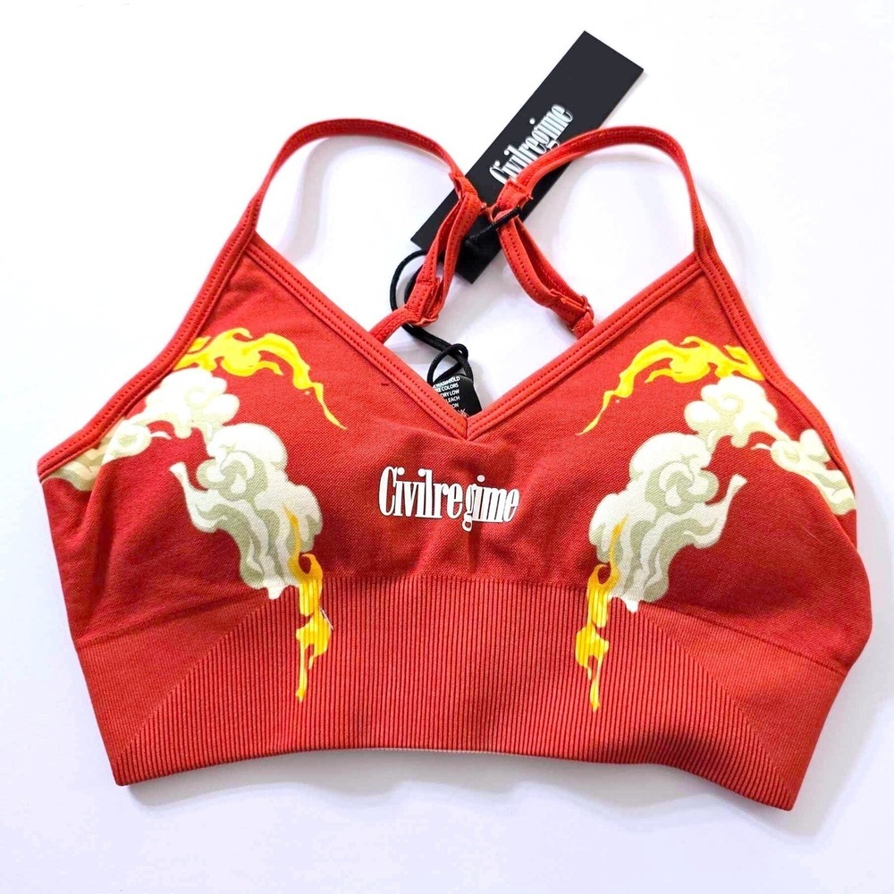 Civil Regime In The Clouds‎ Kelly Seamless Bra Red Graphic Sports Bra Large